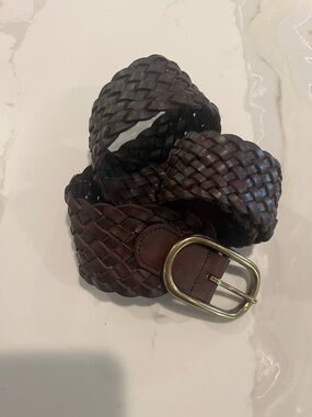 Linea Pelle Woven Leather Belt in Dark Brown